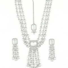 Dazzle Drape American Diamond Layered Necklace With Earrings and Bindi - Rukhmani