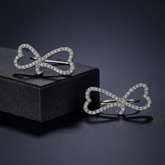 925 Sterling Silver Rhodium Plated Bow Design Ear Cuffs with Cubic Zirconia