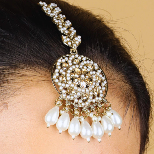 Pearl with Round Kundan Jaipuri Mangtika - Rukhmani