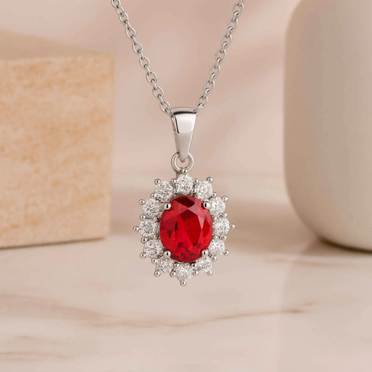 Oval Red Stone Pendant in 925 Sterling Silver