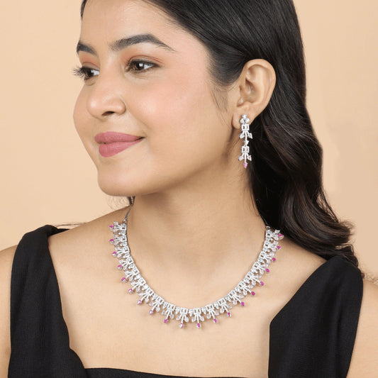 The Rose's Secret Diamond Necklace with Earrings - Rukhmani
