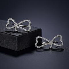 925 Sterling Silver Rhodium Plated Bow Design Ear Cuffs with Cubic Zirconia