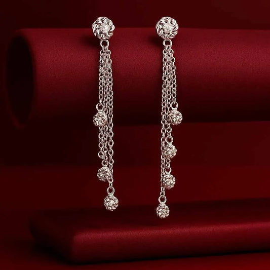 925 Sterling Silver Dangle Earrings with Rhodium Plating and Cubic Zirconia