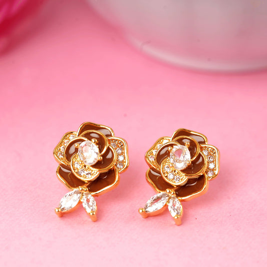 Fancy Design Brown Rose with Diamond Earrings - Rukhmani