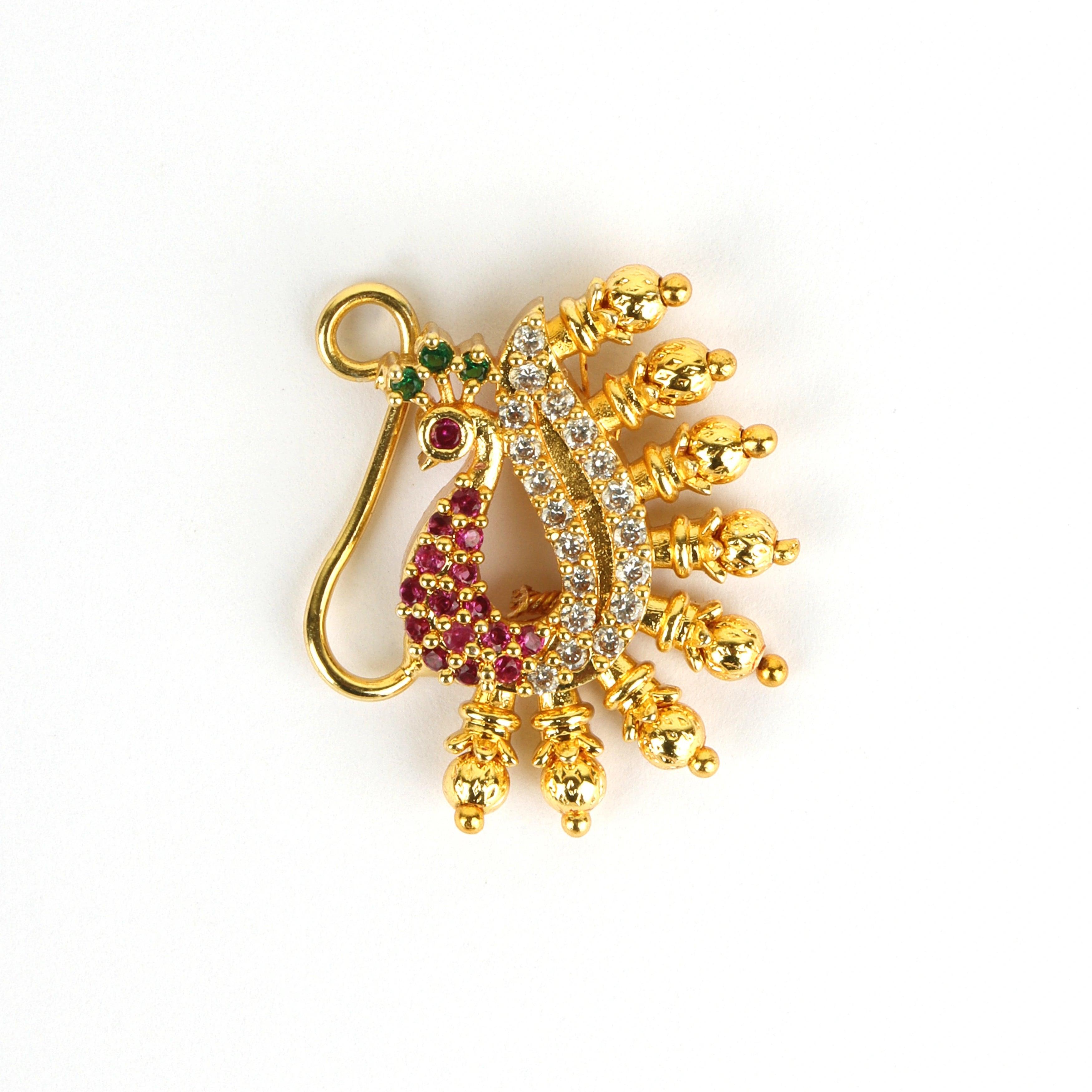 Gold Plated Graceful Peacock Maharashtrian Nath - Rukhmani