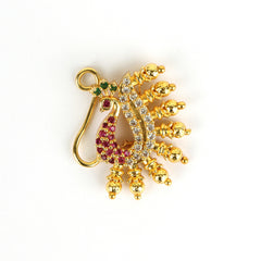 Gold Plated Graceful Peacock Maharashtrian Nath - Rukhmani