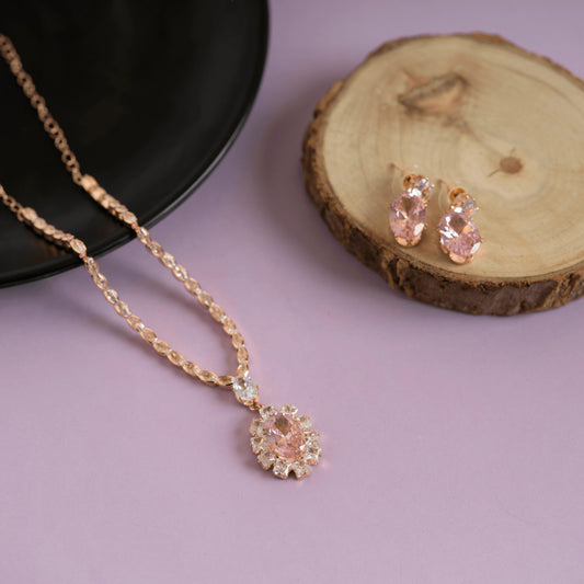 Set of pink diamond pendant and earring - Rukhmani