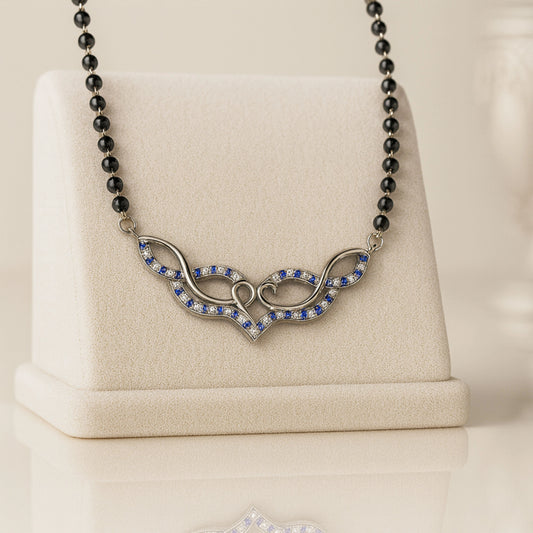925 Sterling Silver Rhodium Plated Blue Cubic Zirconia Infinity Design Mangalsutra for Women