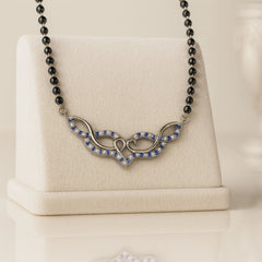 925 Sterling Silver Rhodium Plated Blue Cubic Zirconia Infinity Design Mangalsutra for Women