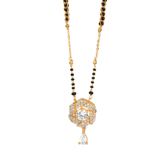 Lobster Clasps Gold Polished Short Mangalsutra | American Diamond