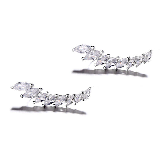 925 Sterling Silver Rhodium Plated Leaf Design Ear Cuffs with Cubic Zirconia