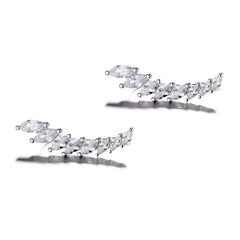 925 Sterling Silver Rhodium Plated Leaf Design Ear Cuffs with Cubic Zirconia
