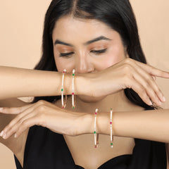 Beautiful Design Gold Plated Green & Red Moti Maharashtrian Bangles