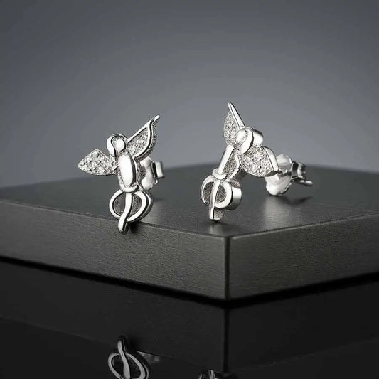 925 Sterling Silver Angel Stud Earrings|Rhodium Plated with Cubic Zirconia Wings