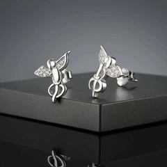 925 Sterling Silver Angel Stud Earrings|Rhodium Plated with Cubic Zirconia Wings