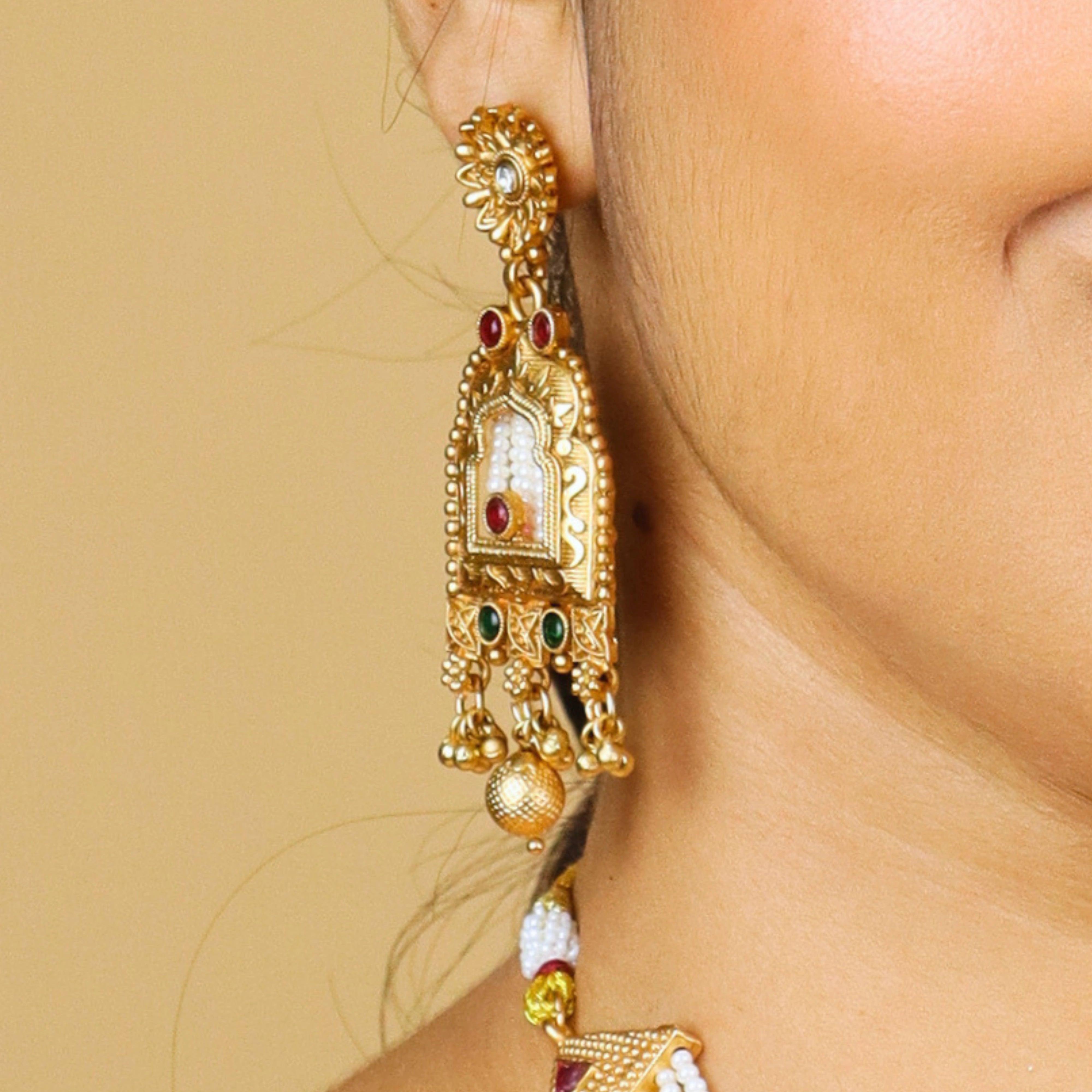 White Bids Gold Plated Necklace With Laxmimata Design - Rukhmani
