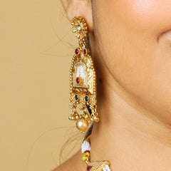 White Bids Gold Plated Necklace With Laxmimata Design - Rukhmani
