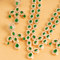 American Green Diamond Fancy Designer Beautiful Necklace Set with Earrings and Bindi - Rukhmani