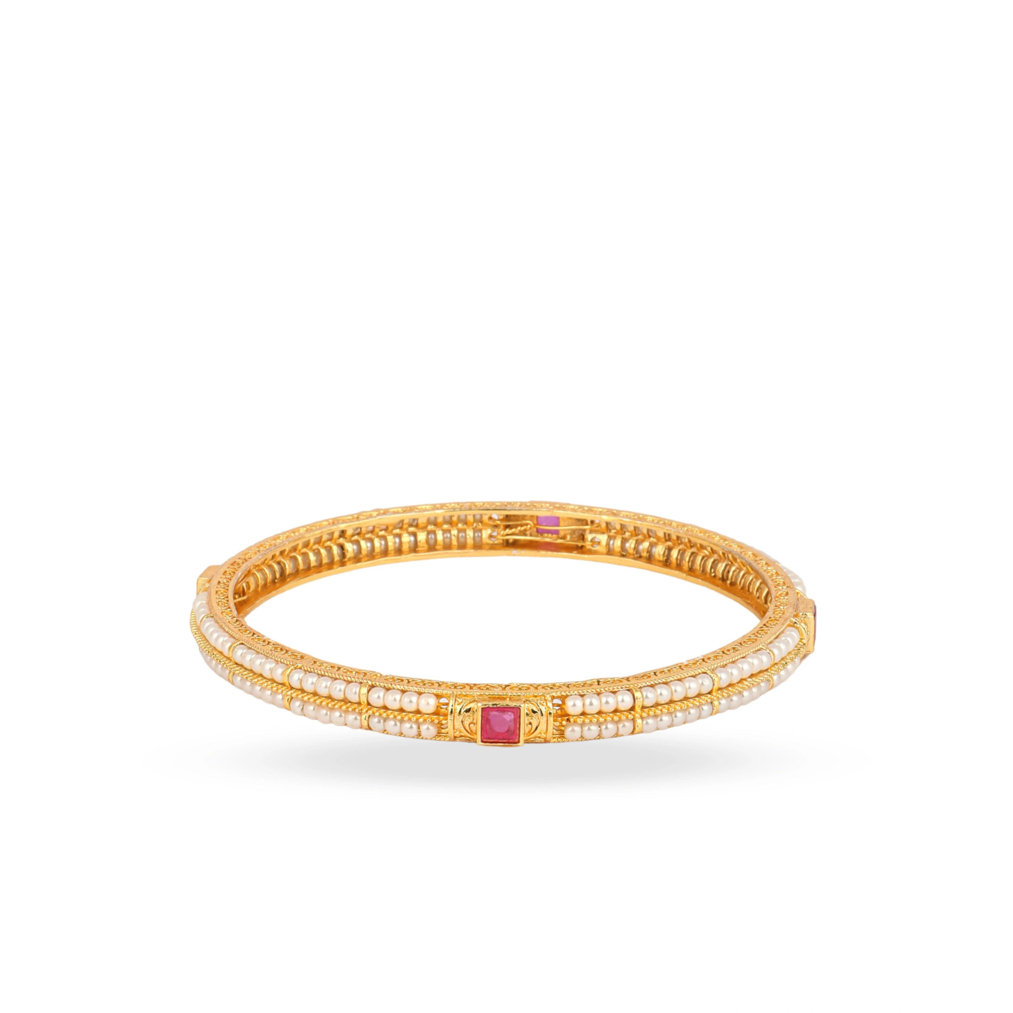 Gold Plated Maharashtrian Moti Fancy Design Bangles - Rukhmani
