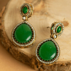 Gold Plated Fancy Green Kundan Beautiful Jaipuri Necklace Set With Earrings - Rukhmani