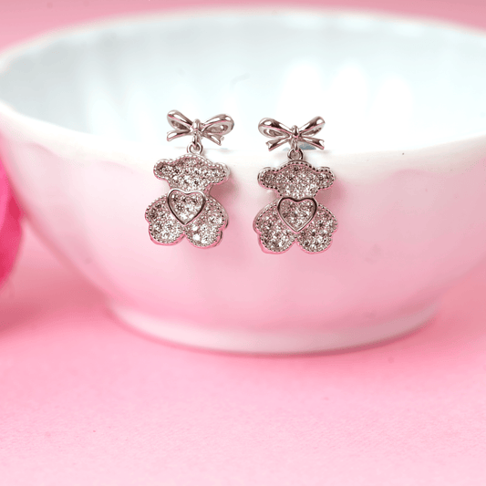 Fancy Design Silver Plated Teddy Bear Earrings - Rukhmani
