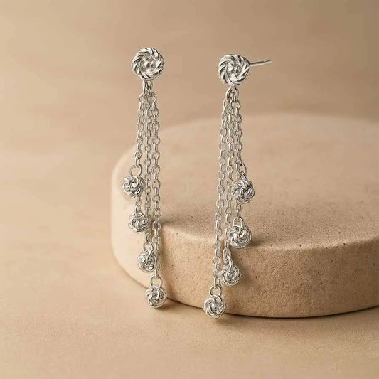 925 Sterling Silver Dangle Earrings with Rhodium Plating and Cubic Zirconia