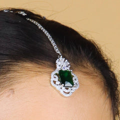 Classic Emeraled American Diamond Necklace Set With Earrings - Rukhmani