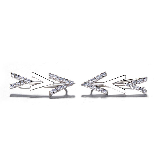 925 Sterling Silver Rhodium Plated Arrow Design Ear Cuffs with Cubic Zirconia