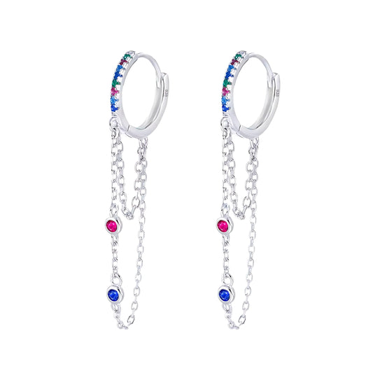 Fashion Jewelry Cubic Zirconia 925 Sterling Silver Dangle Drop Earring Long Tassel Chain Charms Huggie Hoop Earrings for Women