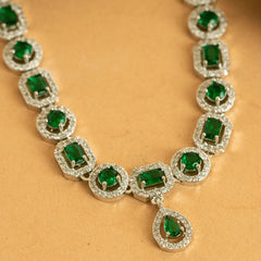Green America Diamond Victorian Necklace Set With Earrings - Rukhmani