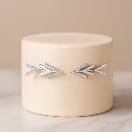 925 Sterling Silver Rhodium Plated Arrow Design Ear Cuffs with Cubic Zirconia
