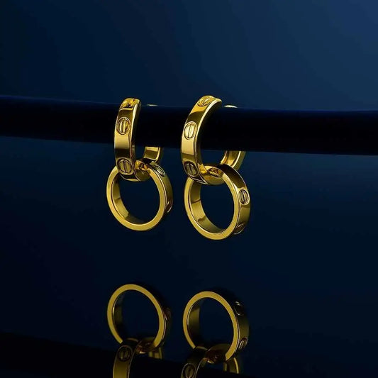 925 Sterling Silver Gold-Plated Double Hoop Earrings with Screw Detailing
