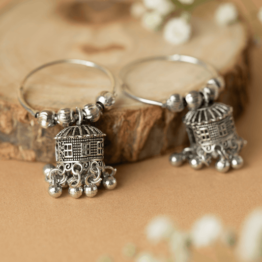 Silver Plated Cute Little Dome Unique Jhumkis - Rukhmani