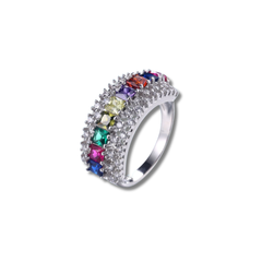 Ring with colorful gemstones on a white background