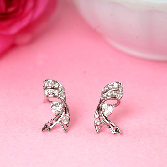 Traditional Design Bow Silver Plated with Diamonds Earrings - Rukhmani