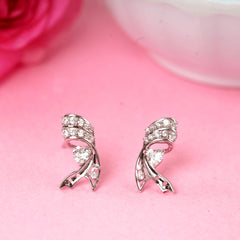 Traditional Design Bow Silver Plated with Diamonds Earrings - Rukhmani