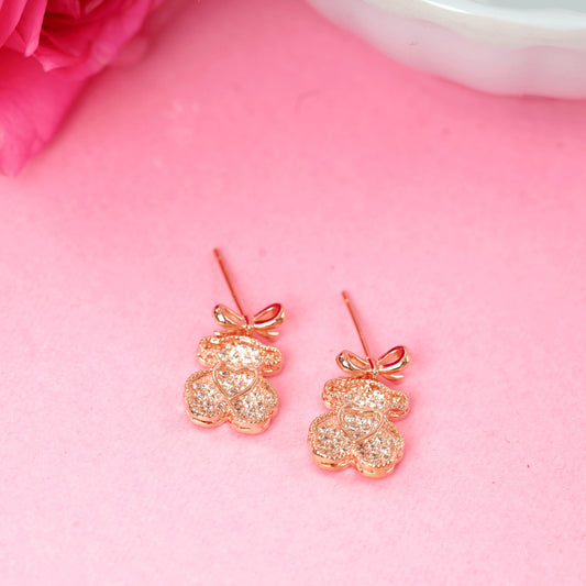 Latest Fancy Design Rose Gold Plated Teddy Bear Earrings - Rukhmani