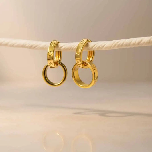 925 Sterling Silver Gold-Plated Double Hoop Earrings with Screw Detailing