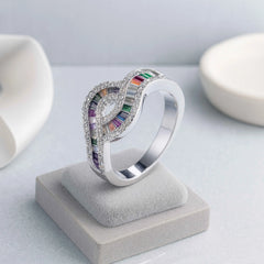 925 Sterling Silver Rainbow Infinity CZ Ring – Double Loop Design