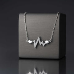 925 Sterling Silver Heartbeat Necklace with Hearts | Rhodium Plated CZ Pendant