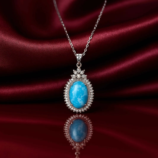 Vintage-Inspired Turquoise Blue Oval Pendant in 925 Sterling Silver