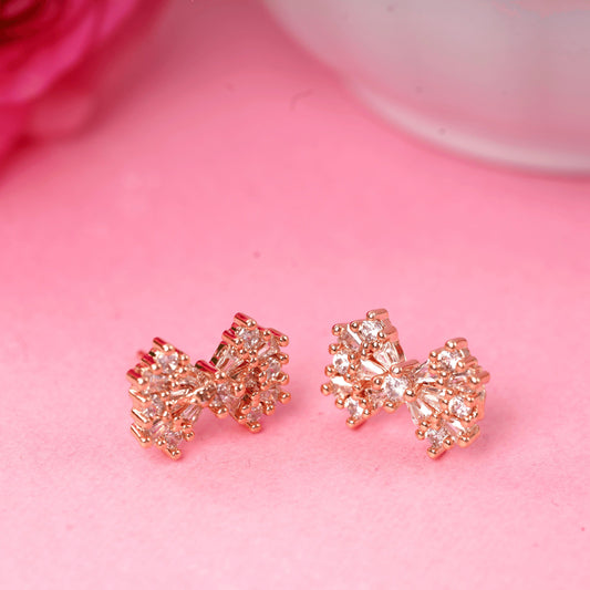 Fancy Design Bow Diamond Rose Gold Plated Earrings - Rukhmani