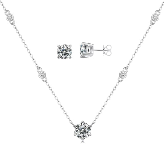 Shimmering Round Cut Cubic Zirconia Necklace & Earrings Set