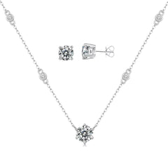 Shimmering Round Cut Cubic Zirconia Necklace & Earrings Set
