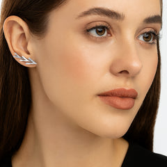 925 Sterling Silver Rhodium Plated Arrow Design Ear Cuffs with Cubic Zirconia
