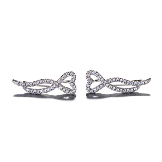 925 Sterling Silver Rhodium Plated Heart Design Ear Cuffs with Cubic Zirconia