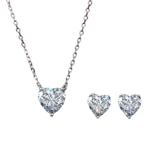 Minimalist 925 Sterling Silver Shiny Heart Cut Cubic Zircon Necklace and Earring Jewelry Set