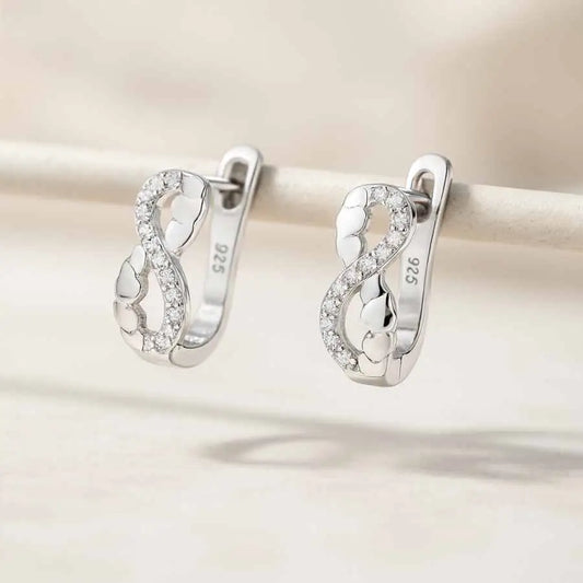 925 Sterling Silver Heart Motif Earrings | Rhodium Plated with Cubic Zirconia