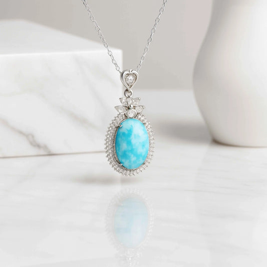 Vintage-Inspired Turquoise Blue Oval Pendant in 925 Sterling Silver