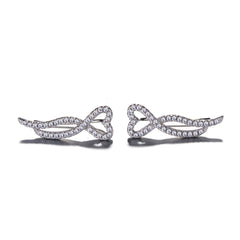 925 Sterling Silver Rhodium Plated Heart Design Ear Cuffs with Cubic Zirconia